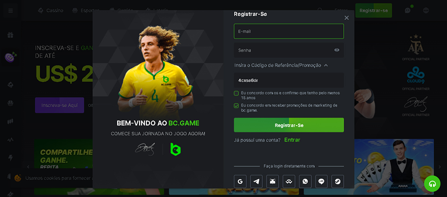 Cadastro na BC Game